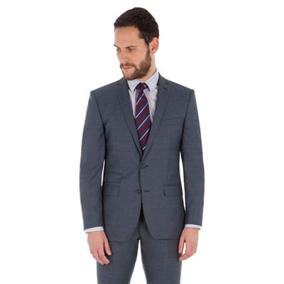 Ben Sherman Slate blue jaspe wool blend 2 button front slim fit kings suit jacket